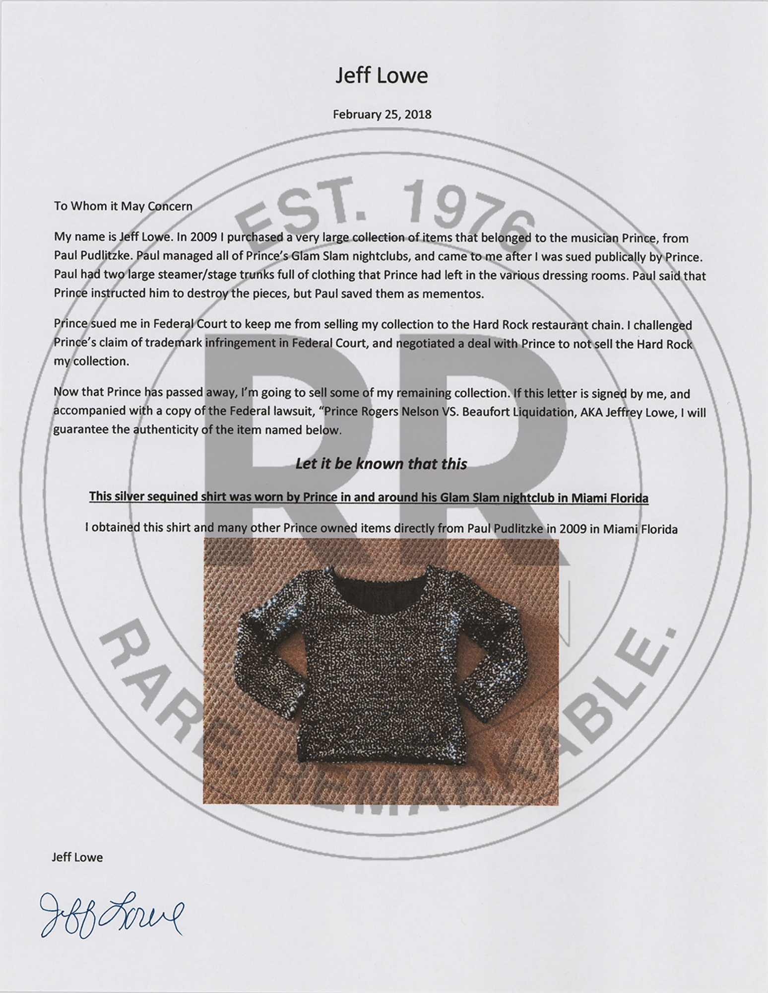 Lot #771 Prince's Personally-Worn Black Silver Sequin Top Top - Image 5