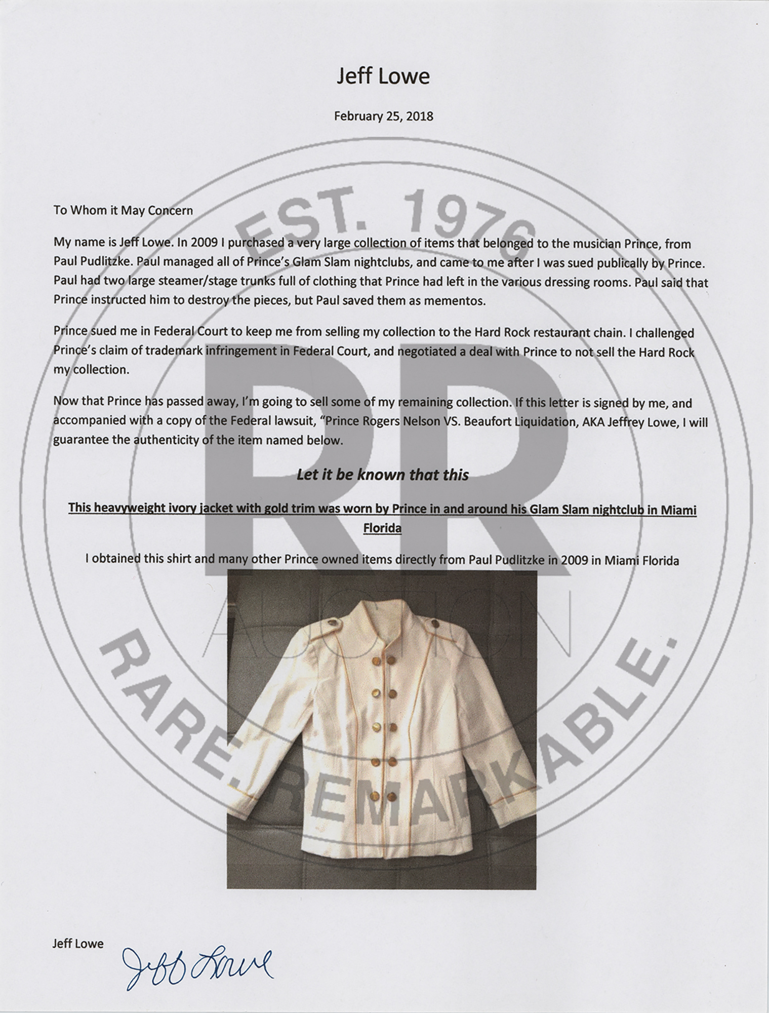 Lot #773 Prince's Personally-Worn Cream Military Jacket Jacket - Image 8
