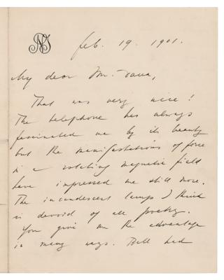 Lot #152 Nikola Tesla: Tesla evaluates his place amidst Edison and Bell: 