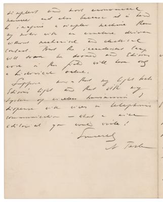 Lot #152 Nikola Tesla: Tesla evaluates his place amidst Edison and Bell: 