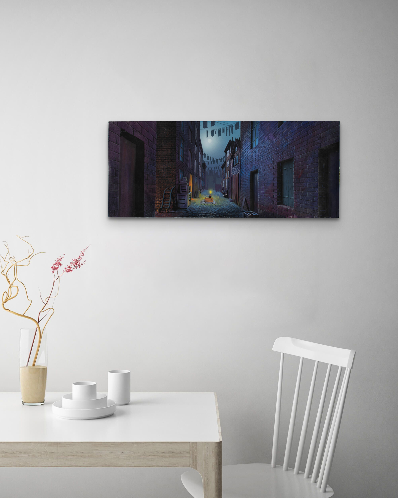 Lot #639 Eyvind Earle preliminary concept background painting from Lady and the Tramp ('Bella Notte'): Remarkable preliminary panorama painting by Eyvind Earle for the romantic 'Bella Notte' sequence - Image 4