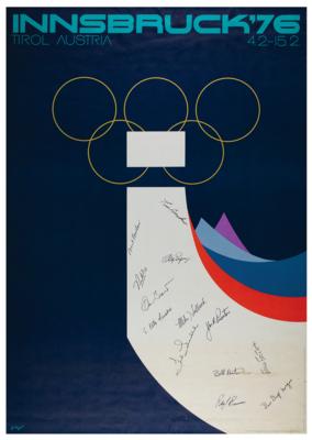 Lot #6096 Innsbruck 1976 Winter Olympics Poster Signed by the USA Bobsled Team - Image 1
