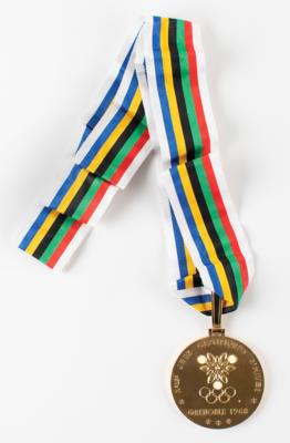 Lot #6084 Grenoble 1968 Winter Olympics Gold Winner's Medal with Case - Image 1