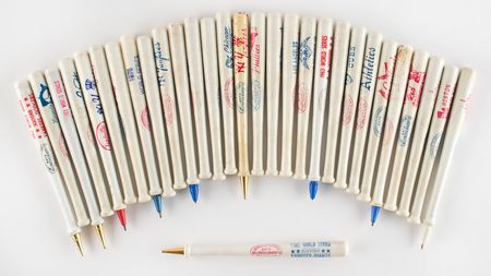 Lot #835 Unique Collection of (30) Souvenir Baseball Bats and Bat Pens Including 1961, 1963, 1976 World Series - Image 1
