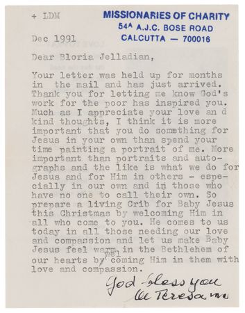 Lot #169 Mother Teresa Typed Letter Signed - Image 1