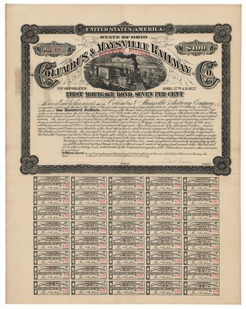 Lot #241 Columbus & Maysville Railway Company Mortgage Bond - Image 1
