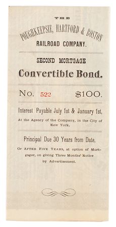 Lot #256 Poughkeepsie, Hartford and Boston Railroad Company Mortgage Bond - Image 2