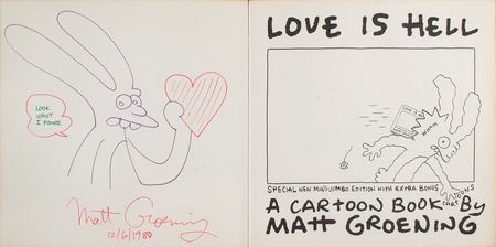 Lot #450 Matt Groening Signed Sketch in Book - Image 1