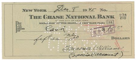 Lot #507 Tennessee Williams Twice-Signed Check - Image 1