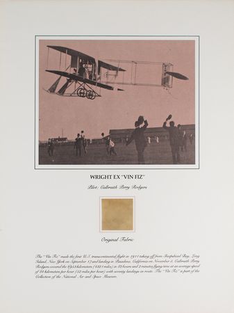 Lot #347 Wright Brothers Vin Fiz Fabric Swatch Flown Fabric - Image 1
