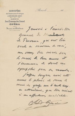Lot #402 Charles Garnier Autograph Letter Signed - Image 1