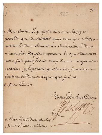 Lot #45 Philippe I, Duke of Orléans Letter Signed - Image 1