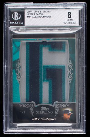 Lot #849 2007 Topps Sterling #191 Alex Rodriguez Game-Used Letter Patch (1/1) BGS NM-MT 8 Baseball Card - Image 1