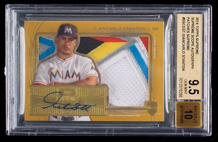 Lot #855 2014 Topps Supreme Scope Giancarlo Stanton Autograph/Patch (1/1) BGS GEM MINT 9.5/10 Baseball Card - Image 1