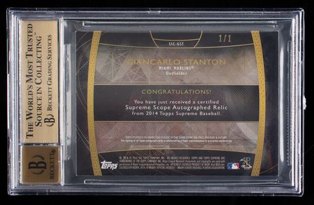 Lot #855 2014 Topps Supreme Scope Giancarlo Stanton Autograph/Patch (1/1) BGS GEM MINT 9.5/10 Baseball Card - Image 2