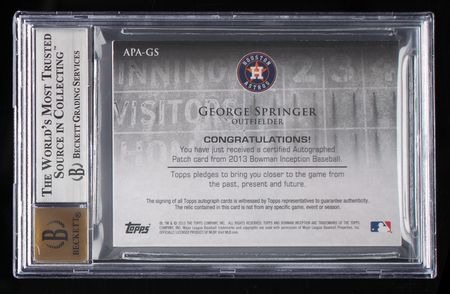 Lot #851 2013 Bowman Inception George Springer Autograph/Patch (7/35) BGS MINT 9/10 Baseball Card - Image 2