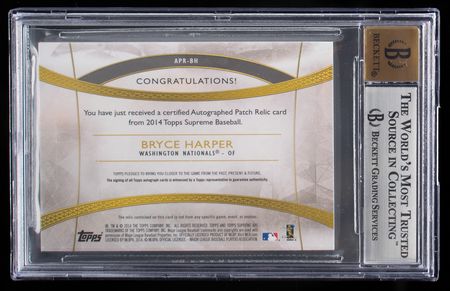 Lot #854 2014 Topps Supreme Platinum Bryce Harper Autograph/Patch (5/5) BGS MINT 9/10 Baseball Card - Image 2