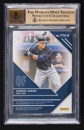 Lot #856 2015 Elite Extra Edition Future Threads/Silhouette Signatures Aaron Judge Autograph/Jersey (29/49) BGS GEM MINT 9.5/10 - Image 2