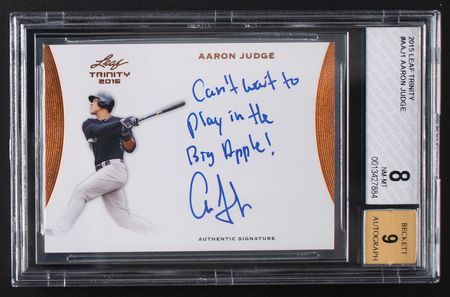 Lot #858 2015 Leaf Trinity Aaron Judge Autograph BGS NM-MT 8/9 Baseball Card - Image 1