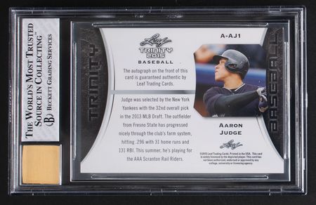 Lot #858 2015 Leaf Trinity Aaron Judge Autograph BGS NM-MT 8/9 Baseball Card - Image 2