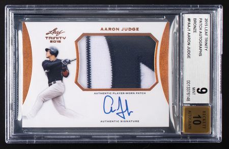 Lot #862 2015 Leaf Trinity Bronze Aaron Judge Autograph/Patch BGS MINT 9/10 - Image 1