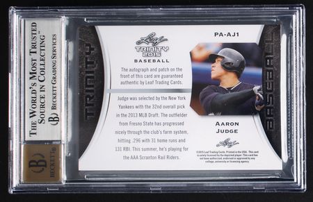 Lot #862 2015 Leaf Trinity Bronze Aaron Judge Autograph/Patch BGS MINT 9/10 - Image 2