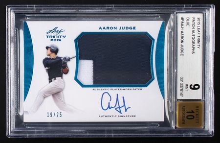 Lot #860 2015 Leaf Trinity Blue Aaron Judge Autograph/Patch (19/25) BGS MINT 9/10 - Image 1
