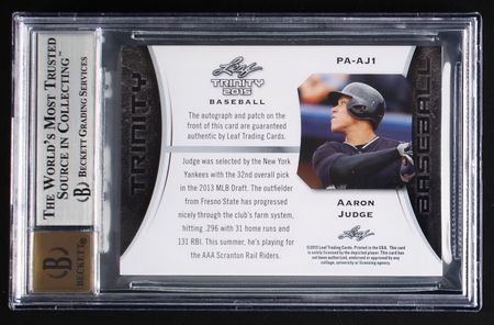 Lot #860 2015 Leaf Trinity Blue Aaron Judge Autograph/Patch (19/25) BGS MINT 9/10 - Image 2