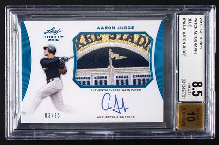 Lot #861 2015 Leaf Trinity Blue Aaron Judge Autograph/Patch (3/25) BGS NM-MT+ 8.5/10 Baseball Card - Image 1