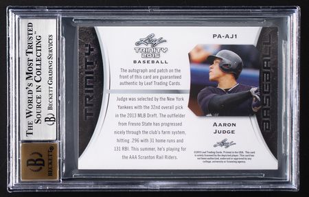 Lot #861 2015 Leaf Trinity Blue Aaron Judge Autograph/Patch (3/25) BGS NM-MT+ 8.5/10 Baseball Card - Image 2