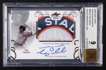 Lot #869 2016 Leaf Trinity Tim Tebow Autograph/Patch BGS MINT 9/10 Baseball Card - Image 1
