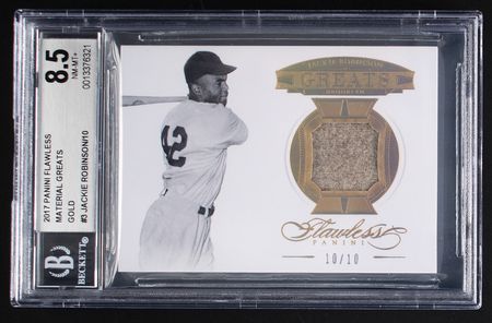 Lot #899 2017 Panini Flawless Material Greats Gold Jackie Robinson Jersey (10/10) BGS NM-MT+ 8.5 - Image 1