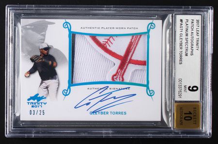 Lot #881 2017 Leaf Trinity Platinum Spectrum Gleyber Torres Autograph/Patch (3/25) BGS MINT 9/10 Baseball Card - Image 1