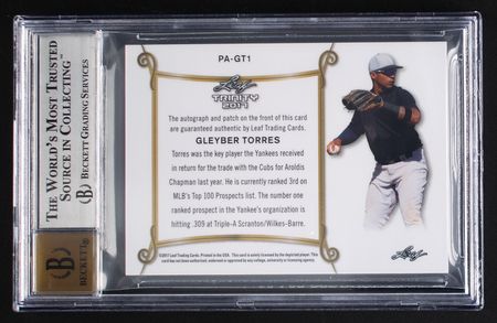 Lot #881 2017 Leaf Trinity Platinum Spectrum Gleyber Torres Autograph/Patch (3/25) BGS MINT 9/10 Baseball Card - Image 2