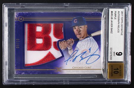 Lot #906 2017 Topps Definitive Autograph Relics Javier Baez Autograph/Patch (8/10) BGS MINT 9/10 - Image 1