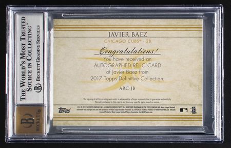 Lot #906 2017 Topps Definitive Autograph Relics Javier Baez Autograph/Patch (8/10) BGS MINT 9/10 - Image 2