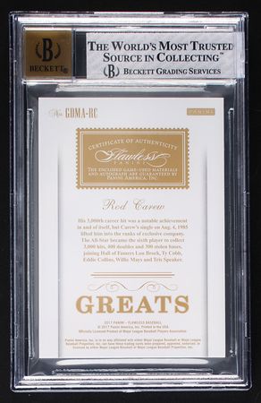 Lot #895 2017 Panini Flawless Greats Emerald Rod Carew Autograph/Patch (1/3) BGS NM-MT 8/10 Baseball Card - Image 2