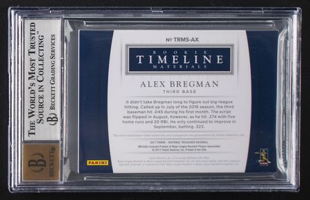 Lot #883 2017 National Treasures Rookie Timeline Materials Alex Bregman Autograph/Patch (1/10) BGS NM-MT+ 8.5/10 Baseball Card - Image 2