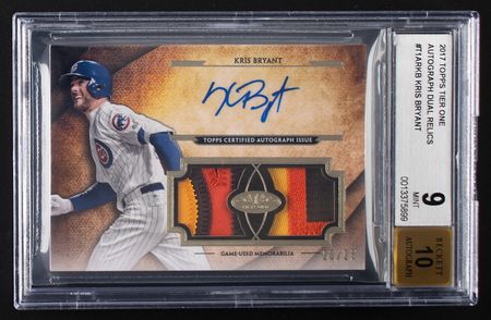 Lot #907 2017 Topps Tier One Kris Bryant Autograph/Patch (20/25) BGS MINT 9/10 - Image 1