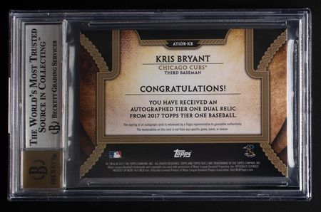Lot #907 2017 Topps Tier One Kris Bryant Autograph/Patch (20/25) BGS MINT 9/10 - Image 2