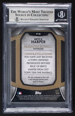 Lot #908 2017 Topps Tier One Prodigious Patches Bryce Harper Patch (7/10) BGS NM-MT+ 8.5 Baseball Card - Image 2