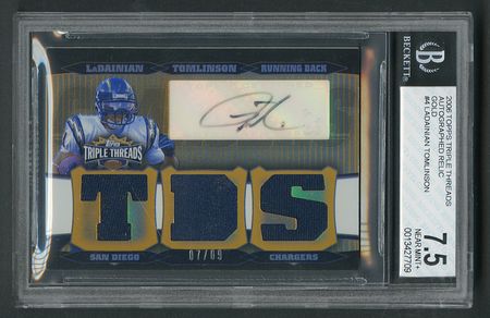 Lot #994 2006 Topps Triple Threads Gold LaDainian Tomlinson Autograph/Jersey (7/9) BGS NEAR MINT+ 7.5/8 - Image 1