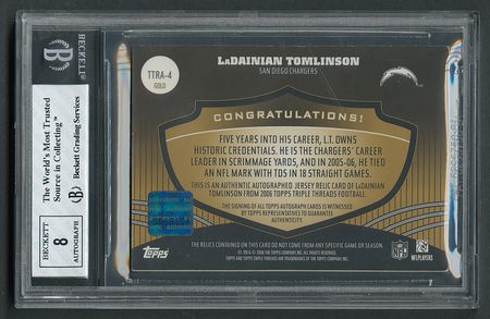 Lot #994 2006 Topps Triple Threads Gold LaDainian Tomlinson Autograph/Jersey (7/9) BGS NEAR MINT+ 7.5/8 - Image 2