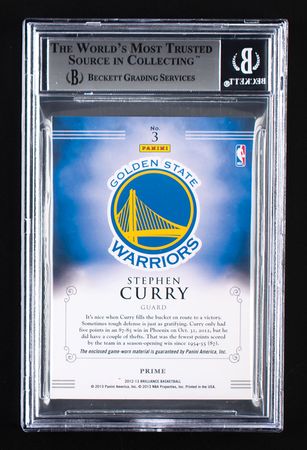 Lot #968 2012-13 Panini Brilliance Game Time Jerseys Stephen Curry Patch (13/25) BGS NM-MT+ 8.5 Basketball Card - Image 2