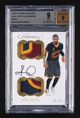 Lot #975 2016-17 Panini Flawless Gold Kyrie Irving Autograph/Dual Patch (3/10) BGS MINT 9/9 Basketball Card - Image 1