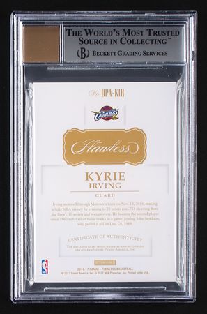 Lot #975 2016-17 Panini Flawless Gold Kyrie Irving Autograph/Dual Patch (3/10) BGS MINT 9/9 Basketball Card - Image 2