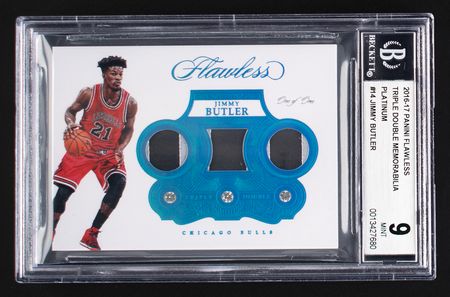 Lot #983 2016-17 Panini Flawless Triple Double Platinum Jimmy Butler Patch/Diamond (1/1) BGS MINT 9 Basketball Card - Image 1