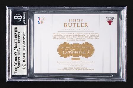 Lot #983 2016-17 Panini Flawless Triple Double Platinum Jimmy Butler Patch/Diamond (1/1) BGS MINT 9 Basketball Card - Image 2