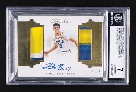 Lot #984 2018-19 Panini Flawless Collegiate Dual Diamond Lonzo Ball Patch (21/25) BGS NEAR MINT 7/10 - Image 1