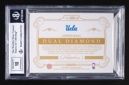 Lot #984 2018-19 Panini Flawless Collegiate Dual Diamond Lonzo Ball Patch (21/25) BGS NEAR MINT 7/10 - Image 2